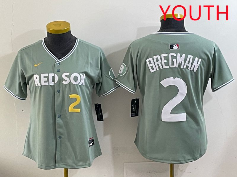 Youth 2025 Boston Red Sox 2 Bregman Light Green Joint Name Nike MLB Jersey style 5